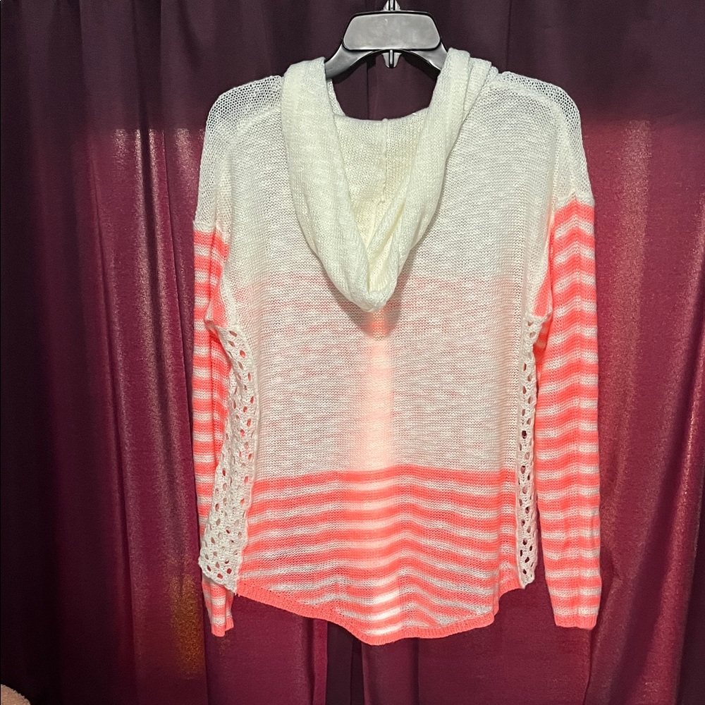It's Our Time Coral and Cream Striped Hoodie - Picture 5 of 5